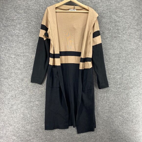 MissLook Cardigan Women S Small Black Striped Open Front Hooded Long Sleeve - Picture 1 of 9